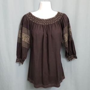 Velvet by Graham & Spencer Beaded Smock Blouse Size XS